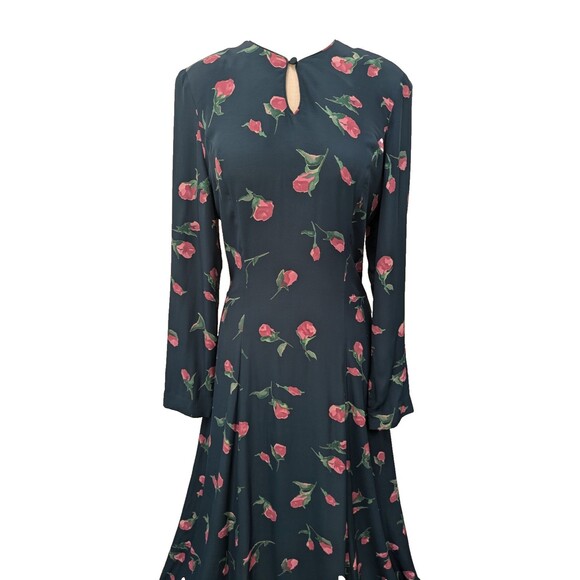 Vintage Coldwater Creek Blue Floral Rose Floor Length Dress sz 4 Bridesmaid Boho - Picture 2 of 16